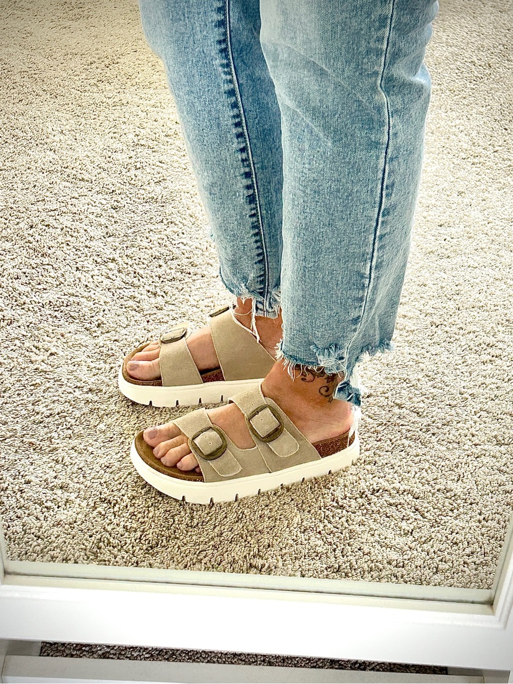 Dream Pairs Beige Double-Buckle Slide Sandals